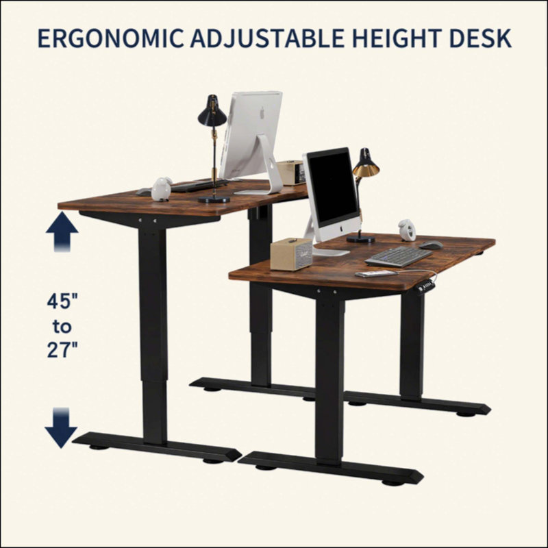Bureau électrique à hauteur réglable pour la maison et le bureau, H 27 po x l 47,2 po x P 24 po, Noyer, Noir