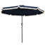 Parasol de terrasse bleu foncé de 2,74 m (9 pi), inclinable et à manivelle, à franges, avec pompons, idéal pour le jardin, la terrasse ou la piscine.
