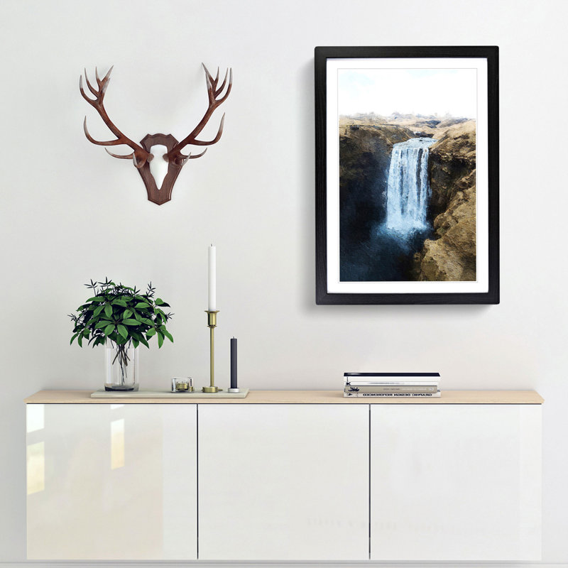 Skogafoss Waterfall Iceland - Picture Frame Painting Print, 65cm H x 48cm W x 2cm D, Black Framed