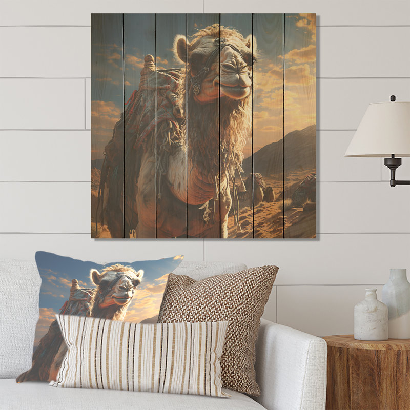 Majestic Camel Desert Wanderer II - Fruits On Wood Print, 25" H x 25" W