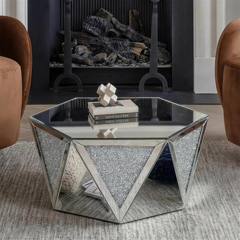 Amla 31" Glass Coffee Table Mirrored Top