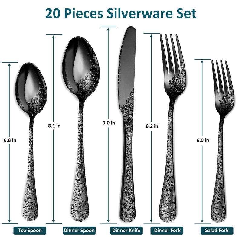 Red Barrel Studio Culosio Stainless Steel Flatware Set - Service for 4, Black