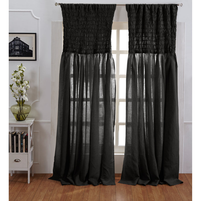 Rideau simple semi-transparent en lin Lovell, Asphalte