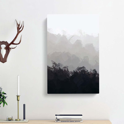 Mountain Behind The Forest Layers In Abstract - Wrapped Canvas Painting