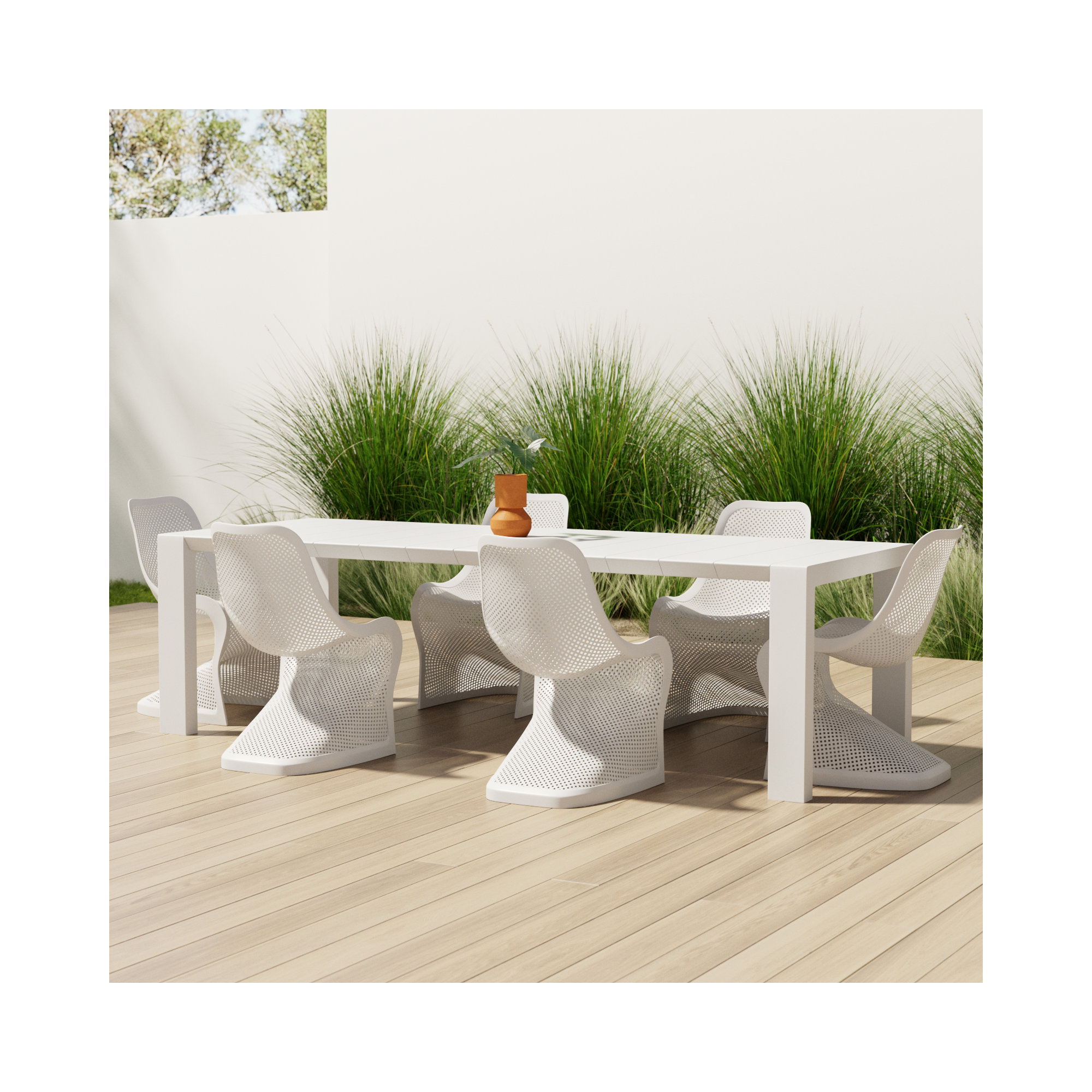 Farrah 6 - Person Patio Dining Set with Extendable Rectangular Table, White