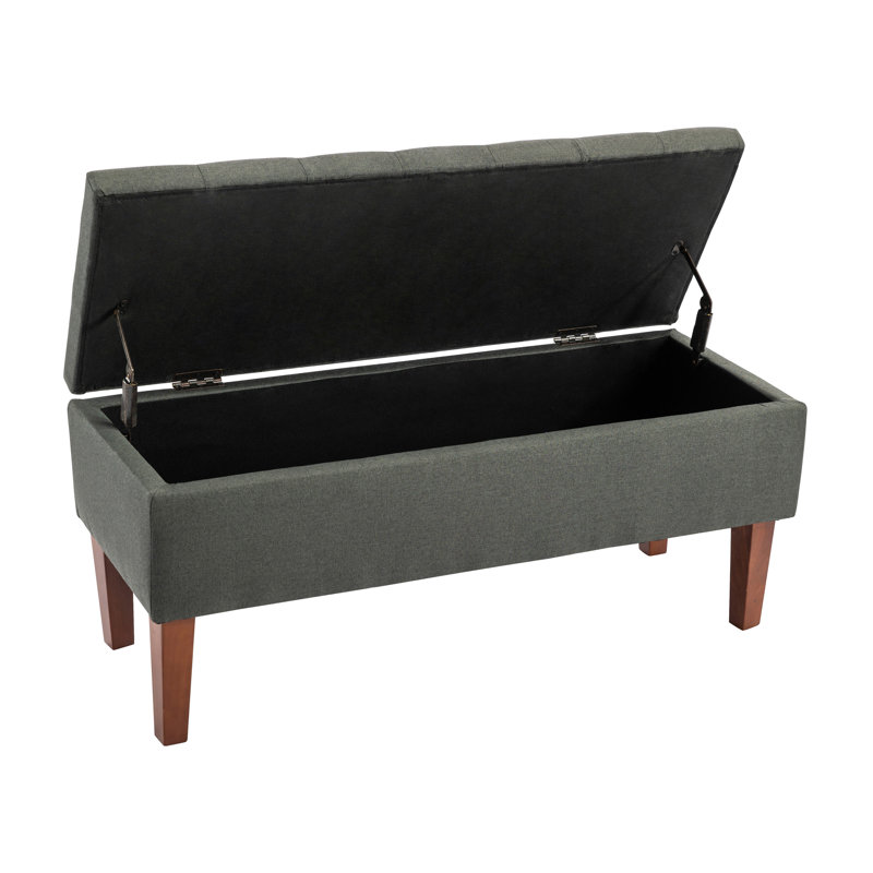 Friedegund Fabric Storage Bench with Wooden Legs, Dark Grey