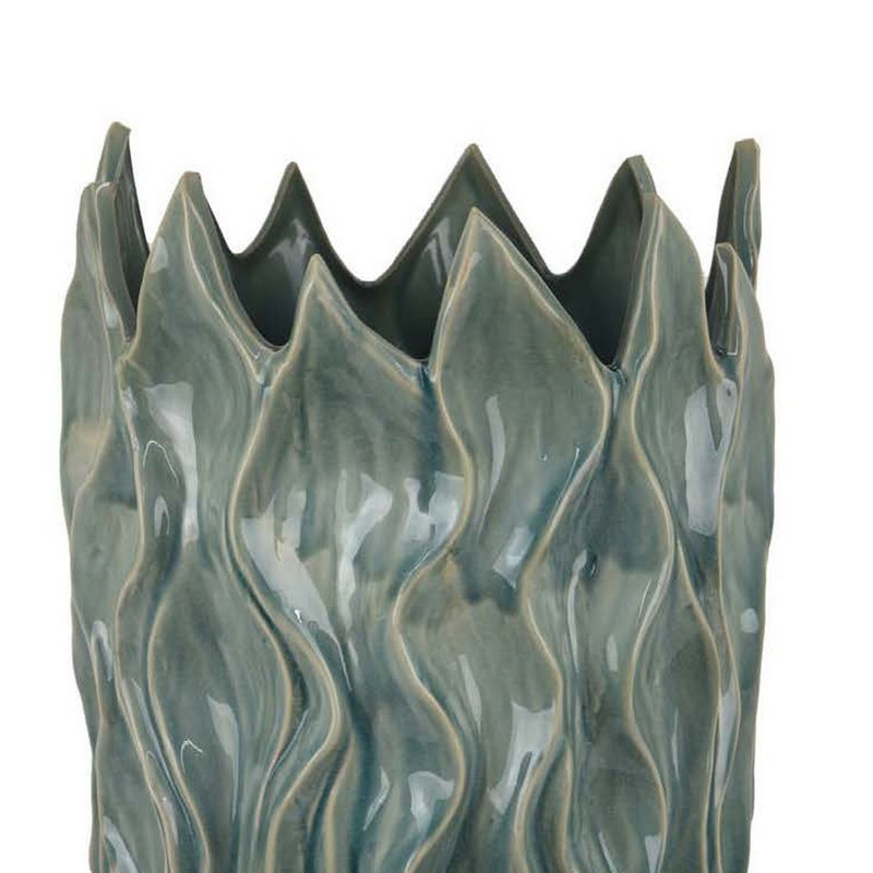Vase décoratif Esen, motif abstrait de vagues, céramique verte, H 21,5 po x l 12,5 po x P 12,5 po