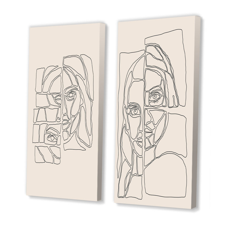 Minimalisme, portrait de femme I - ensemble de 2 peintures, H 20 po x l 24 po x P 1 po, Toile tendue