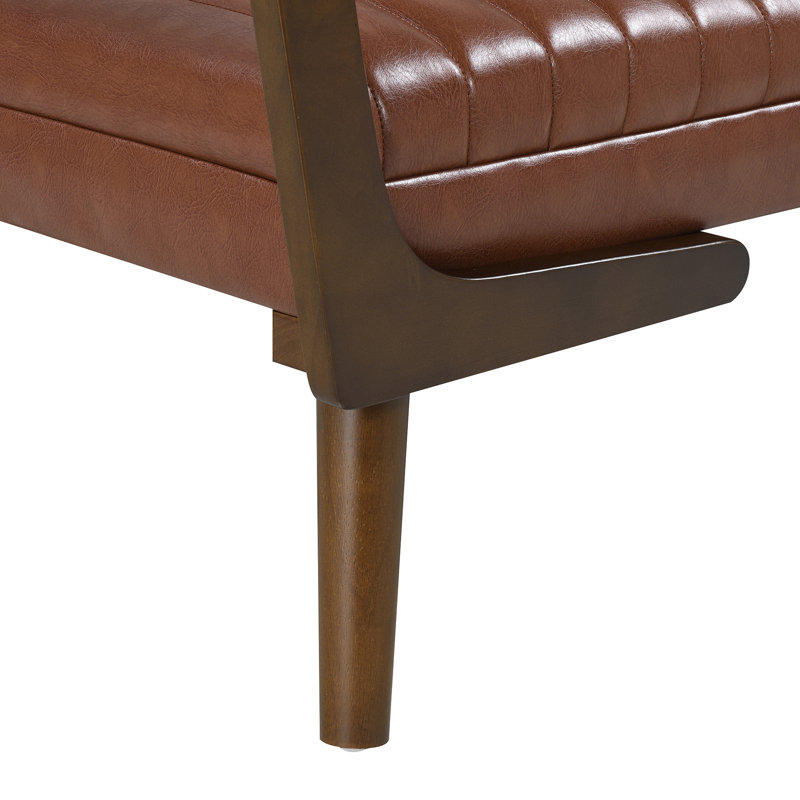 Banc de 52 po Mid-Century avec pieds en bois de noyer (y compris le repose-pieds), Cognac