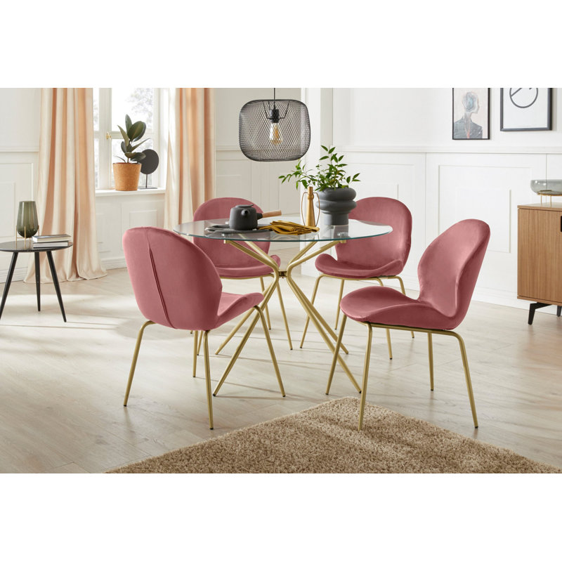 Orrum Round Glass Top Metal Base Dining Table, Brass