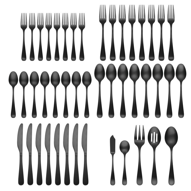 Ensemble de couverts en satin 45 pièces Rhiannon, Noir