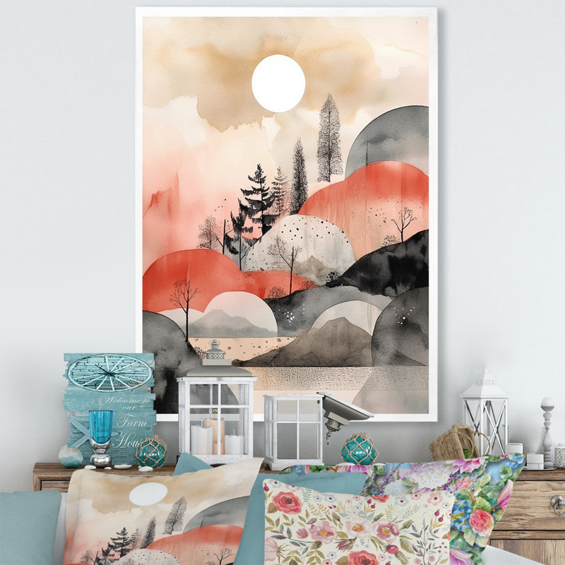Minimalisme scandinave paysage I - impression, Cadre simple blanc, H 32 po x l 16 po x P 1 po