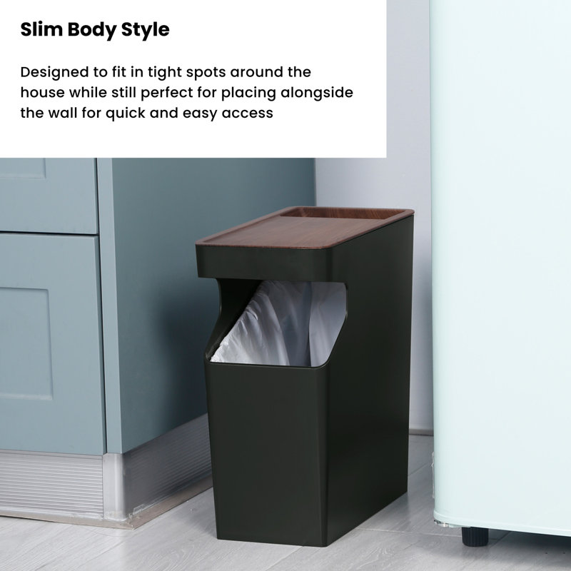 Black Rectangular Wood Grain Office Trash Can Set