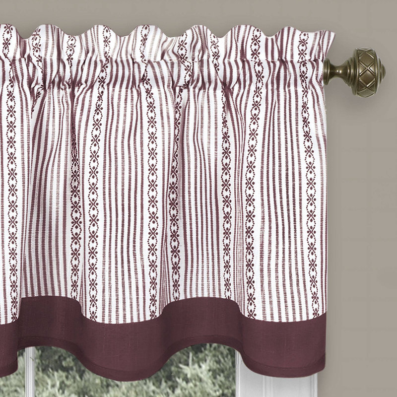 Delahunt Striped Scalloped Window Valance, Burgundy