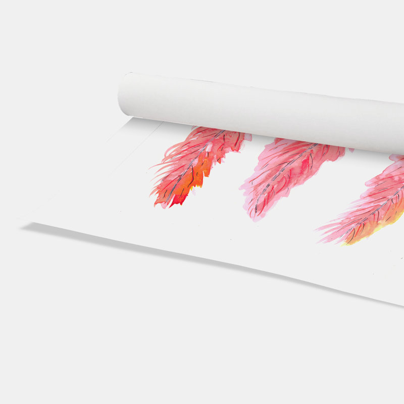 Roulé «Pink Feathers», impression sur papier, H 24 po x l 20 po x P 1 po