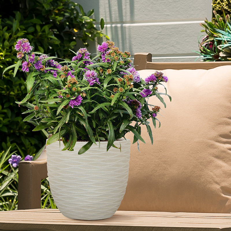 Egg Garden Reinforced Stone Round Planter, Outdoor Plant Pot, Beige, 26cm H x 28cm W x 28cm D
