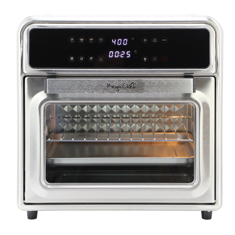 MegaChef 21,13 pintes en acier inoxydable numérique électrique multifonctionnel friteuse à air et four de comptoir en argent