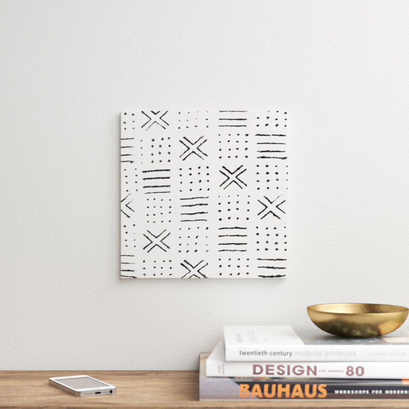 Motif géométrique blanc mudcloth III par Ellie Roberts-impression, H 12 po x l 12 po x P 0,75 po, Toile tendue