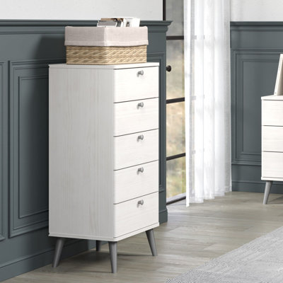 5 Drawer Narrow Chest, White Wax Finish