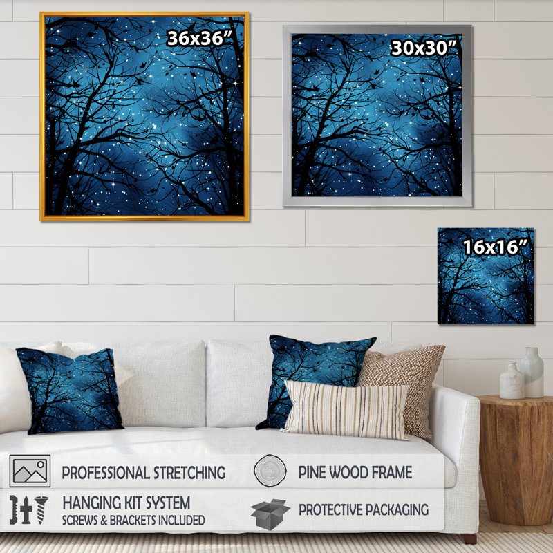 Arbre de lune bleu Revery II - art mural arbre, Blanc, H 36 po x l 36 po