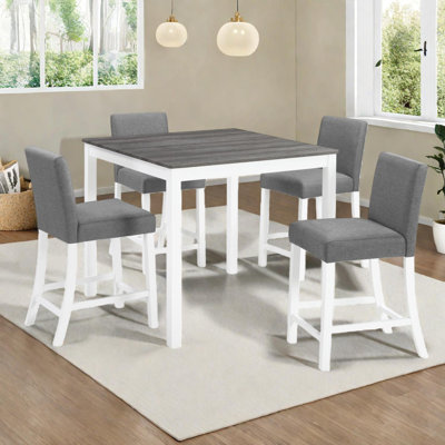 5-Piece Counter Height Dining Table Set with 4 Upholstered Chairs, Square Wooden Kitchen Table Set