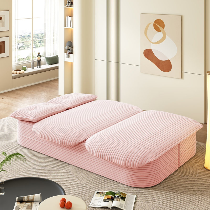 Canapé confortable en velours côtelé moelleux, Rose pastel