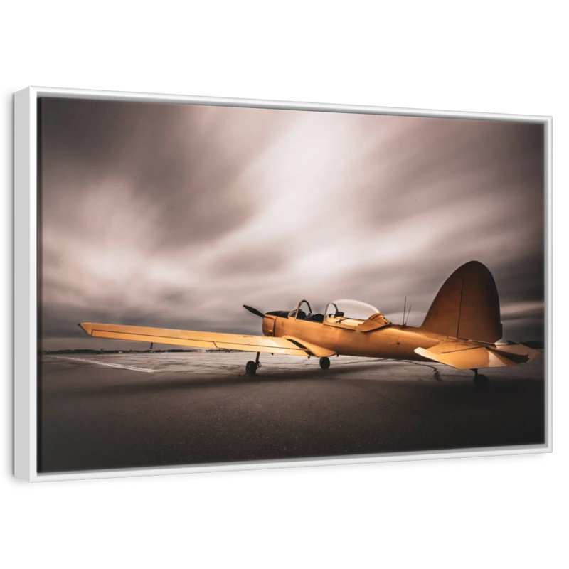 Avion jaune rétro, Cadre flottant blanc, 40 po x 27 po