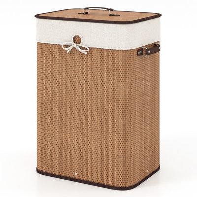 19 Gallon Bamboo Laundry Basket with Lid, Handles & Detachable Bag