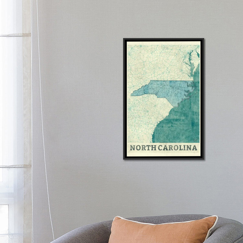 " North Carolina Map " by Hubert Roguski, 26" H x 18" W x 1.5" D, Black Framed Canvas, No Mat