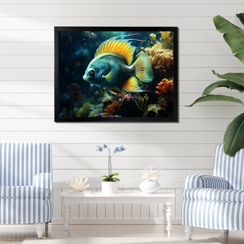 Surreal fish Underwater World I - Butterfly Fish Framed Prints, 24" H x 32" W x 1" D, Black Closed Corner Framed