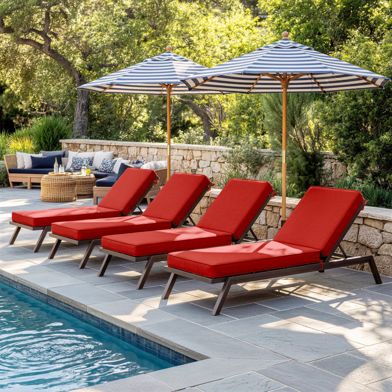 Outdoor 4'' Chaise Lounge Cushions Lounge Chair Cushions 26" W X 80" L, Red, 4, 21" W x 72" D