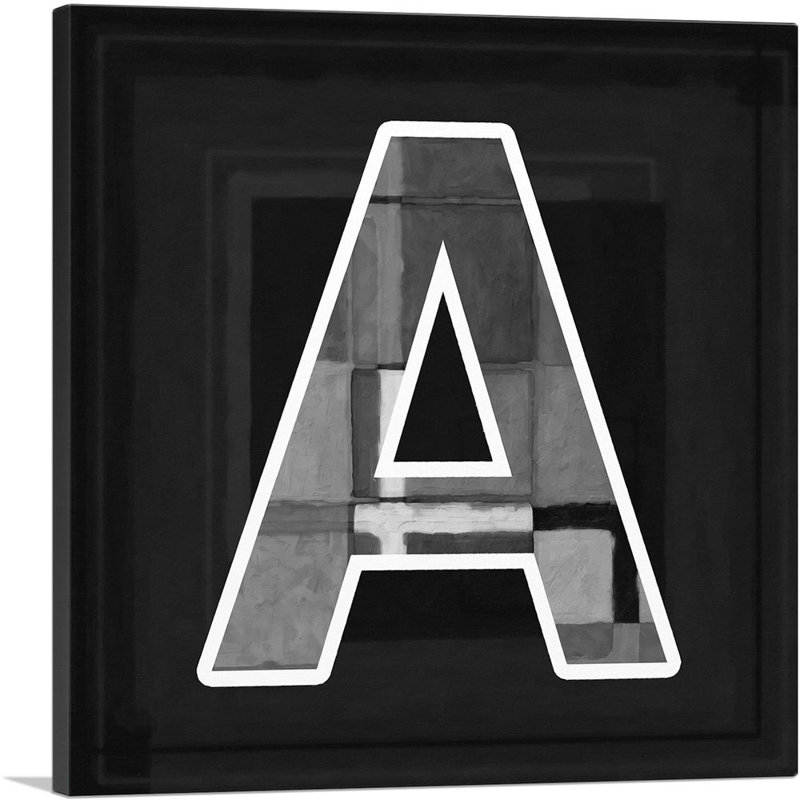 «Modern Modern Black White Alphabet lettre A», reproduction d'art textuel sur toile tendue, H 12 po x l 12 po x P 1,5 po