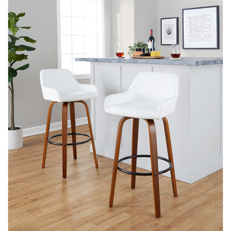 Cassiopeia Fixed-Height Bar & Counter Stool with Bent Wood Legs, Bar Stool (30" Seat Height), Walnut, White
