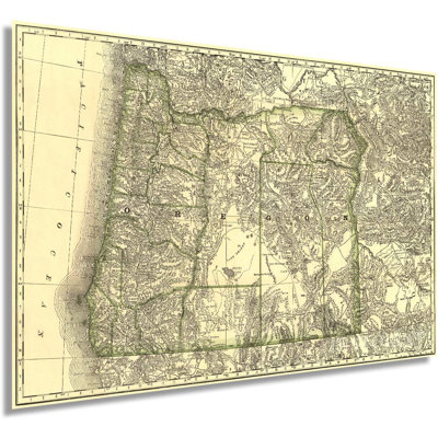 1876 Oregon Map Poster Wall Art
