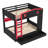 Queen over Queen Bunk Bed with Storage Drawers, Shelves & Hooks, Solid Wood, No Box Spring, Black&Red-254440745