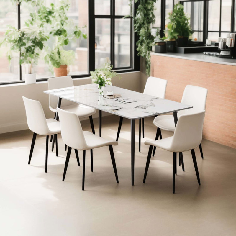 Modern Cream Leather Dining Chairs 2Pcs With Metal Frame And Soft Seat, 32.47 In Tall, 20.15 Deep Luxury Robust Structure Upholstered Faux Leather, High, Depth