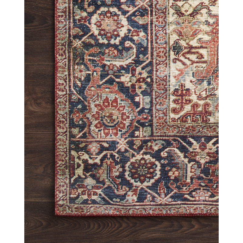 Tapis oriental rouge / bleu marine, Rectangle 2 pi 3 po x 3 pi 9 po