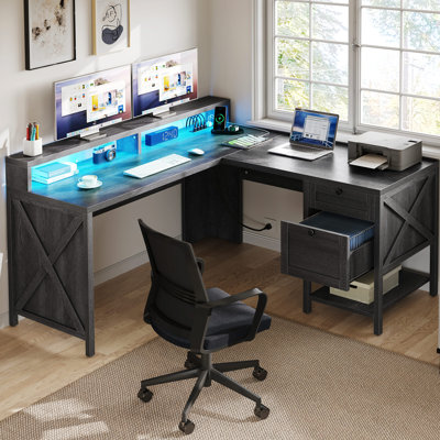 Esita L-Shape Executive Desk with Drawer & Power Outlets