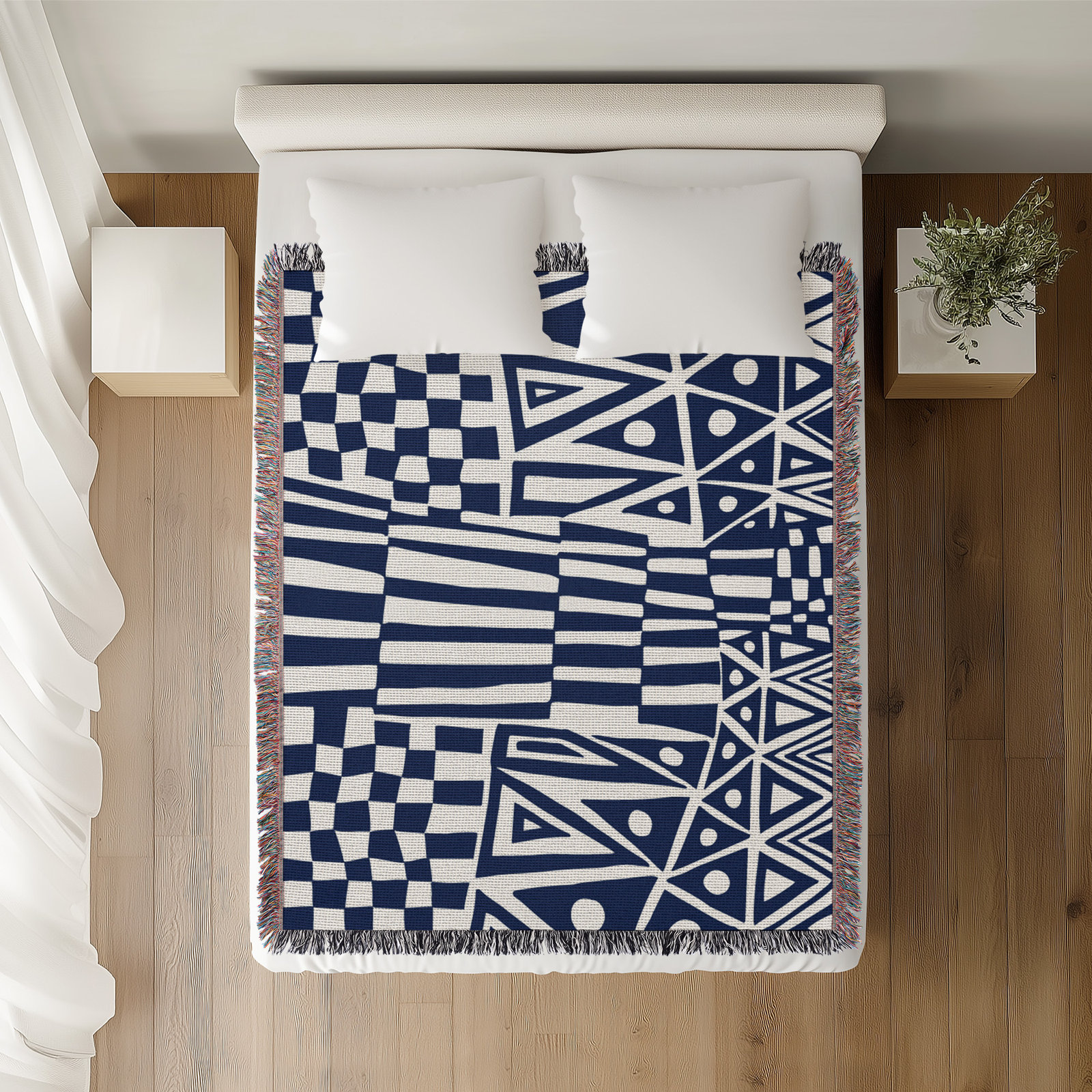 Cocodili Cotton Hand Woven Throw Blanket, 60" x 80" – Queen, Navy Blue