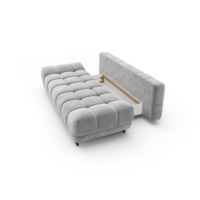 Nicolus 3 Seater Velvet Sofa Bed, Light Grey