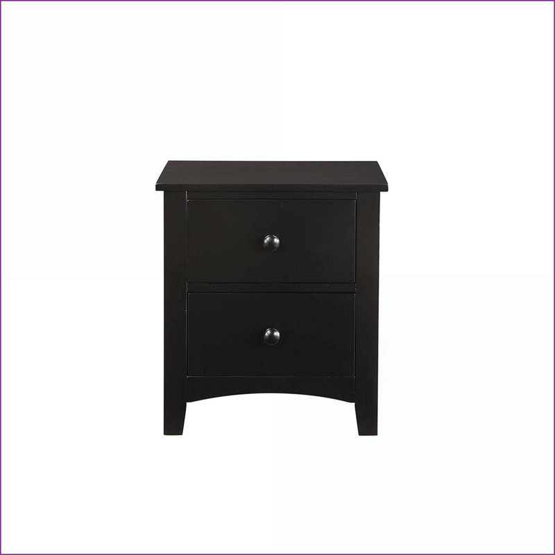 Table de chevet 2 tiroirs moderne noir avec placage de pin et panneau de fibres à densité moyenne