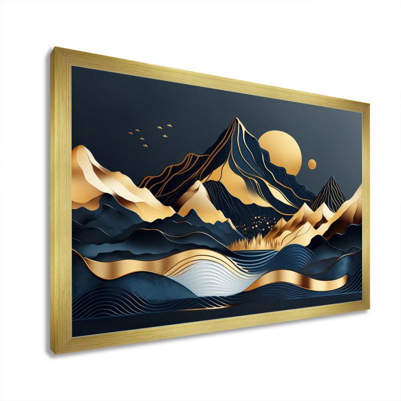 Narcyz Gold Minimalist Mountains III, Encadrement doré, H 30 po x l 40 po x P 1,5 po