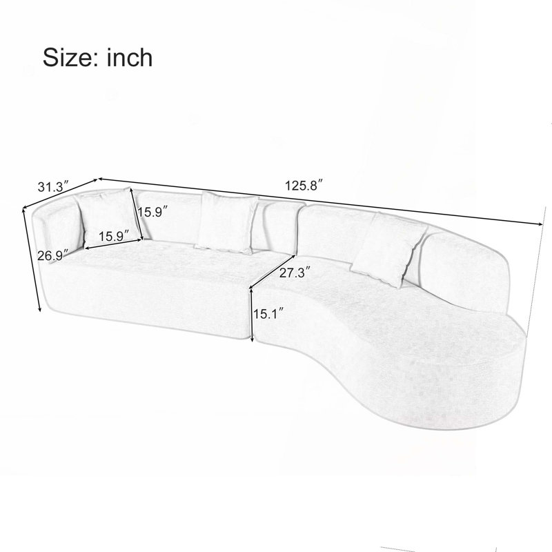 Canapé modulaire 2 pièces avec 3 coussins, Beige