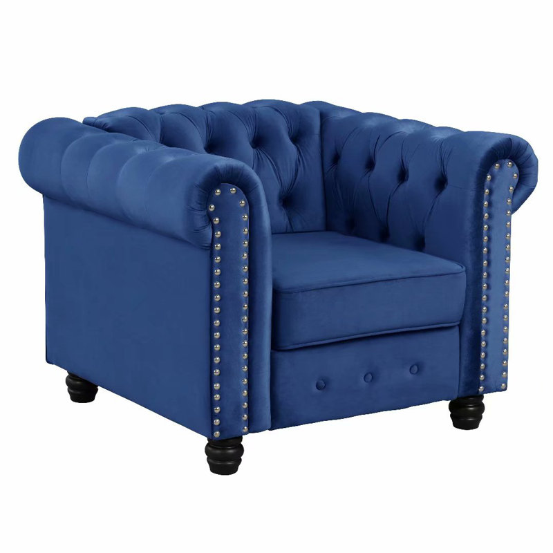 Fauteuil Chesterfield Eisner, Bleu velours