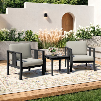Polett Teak Outdoor Two-Person Patio Set With Cushions And Side Table