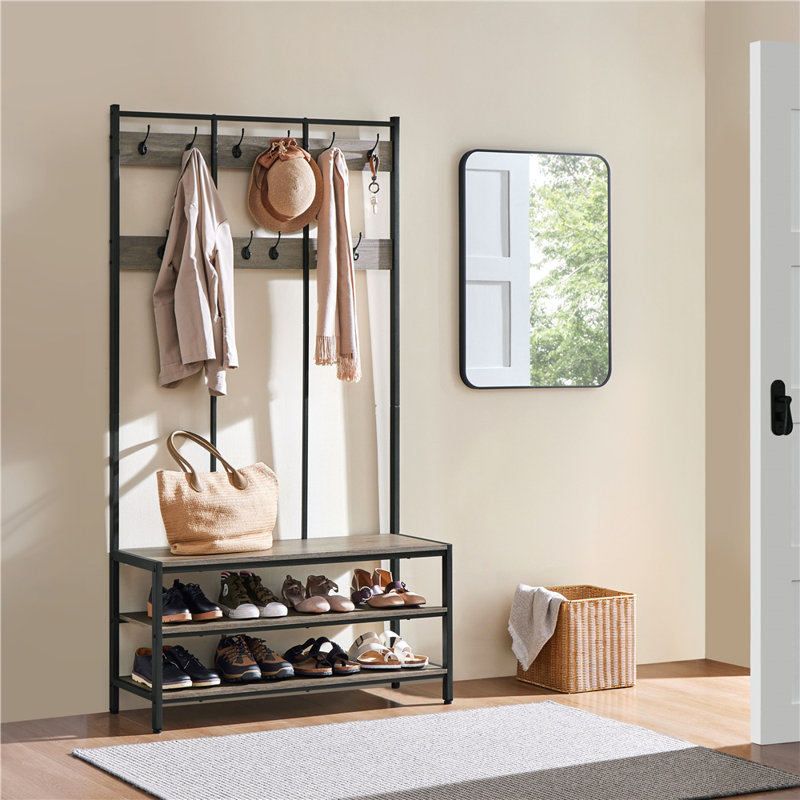 Hall Tree 100cm Wide with Bench and Shoe Storage, Grey