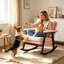 Chaise berçante en bois massif avec coussin de chaise en velours Teddy et coussin de soutien de taille.-1168545371