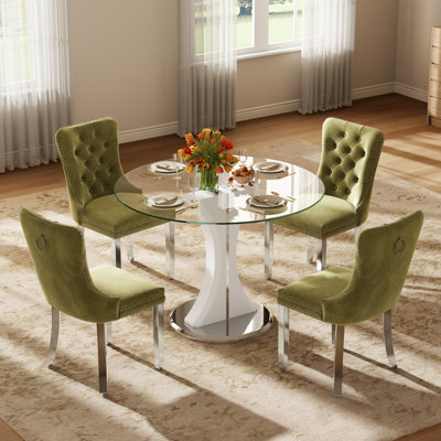 Ensemble de table de salle à manger ronde et transparente avec chaises capitonnées, ensemble de table de salle à manger moderne Mid-Century pour coin-repas de cuisine