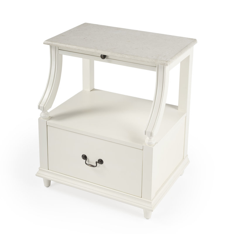 Mabel Marble 1 drawer Nightstand, White