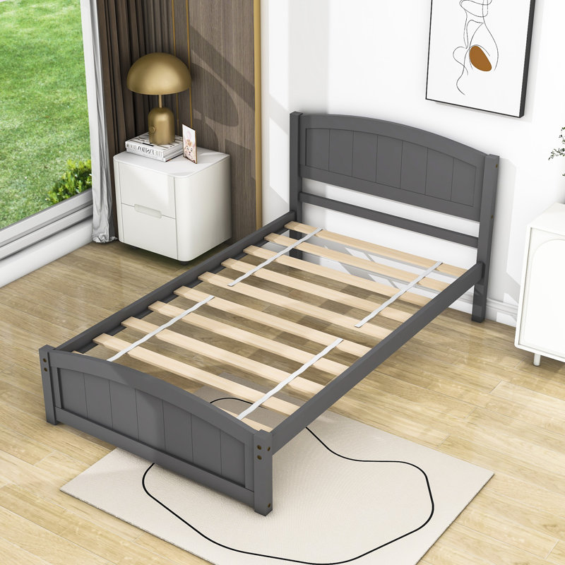 Lit plateforme simple Masonlee avec tête de lit et lattes, gris